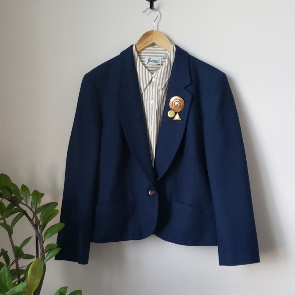 Vintage 1980s Navy Pendleton Wool Blazer Jacket